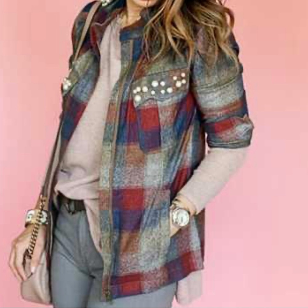 CABI Zip Up Flannel Shirt Size M